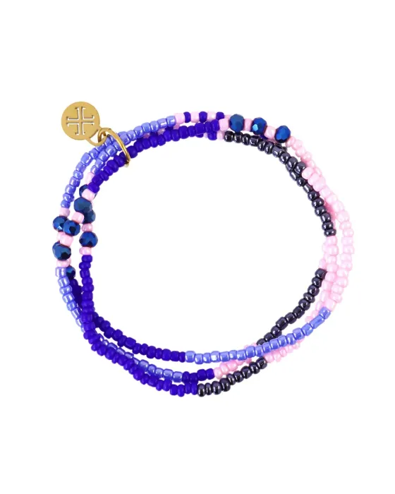 Pulsera elástica multicapa Anartxy Spirit Orelia Ocean en acero quirúrgico y cristal marino. Resistente al agua e hipoalergénica