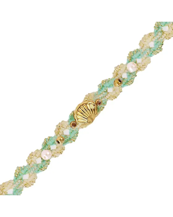Pulsera Textil Turquesa Concha y Perlas Spirit Vibria Anartxy