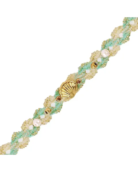 Pulsera Textil Turquesa Concha y Perlas Spirit Vibria Anartxy