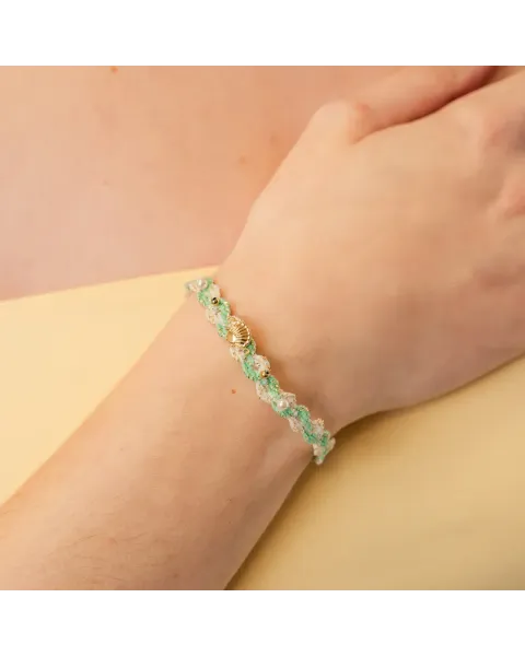 Pulsera Textil Turquesa Concha y Perlas Spirit Vibria Anartxy