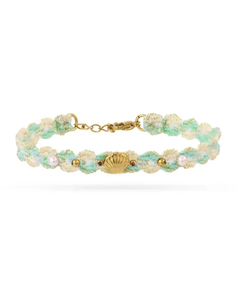 Pulseira Têxtil Turquesa Concha e Pérolas Spirit Vibria Anartxy
