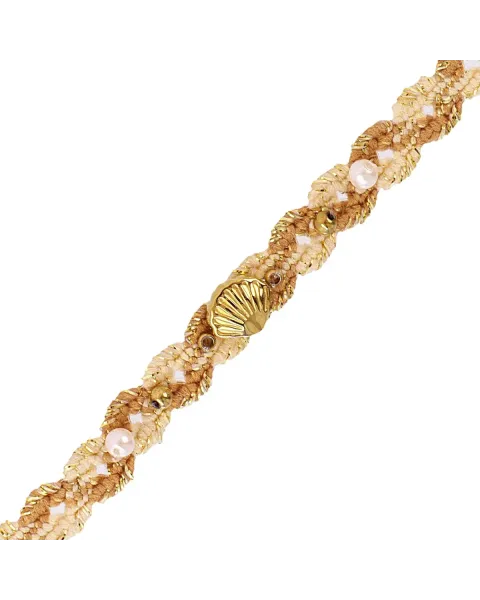 Pulseira Têxtil Dourada Concha e Pérolas Spirit Vibria Anartxy