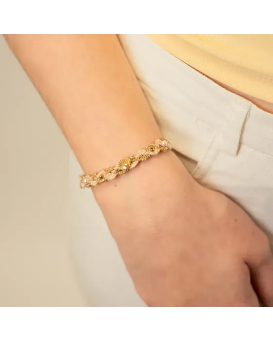 Pulsera Textil Dorada Concha y Perlas Spirit Vibria Anartxy