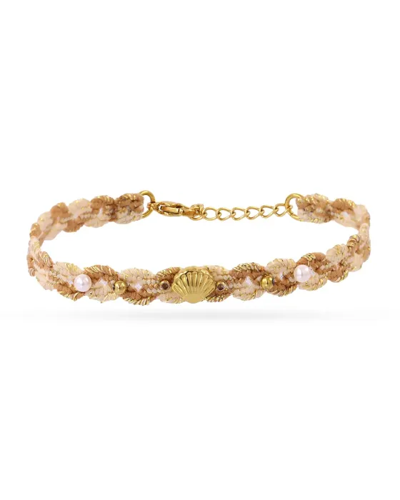 Pulsera Textil Dorada Concha y Perlas Spirit Vibria Anartxy
