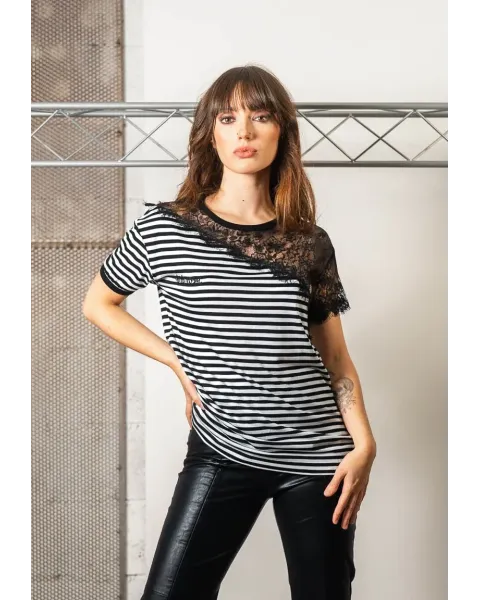 Camiseta de Rayas con Encaje Animosa Essential | Algodón