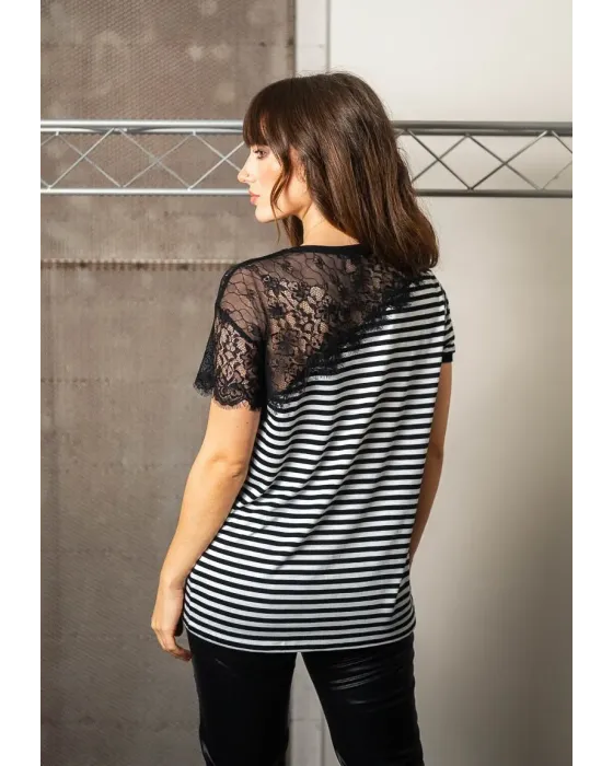 Camisola de Riscas com Renda Animosa Essential | Algodão