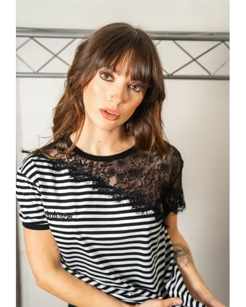 Camiseta de Rayas con Encaje Animosa Essential | Algodón
