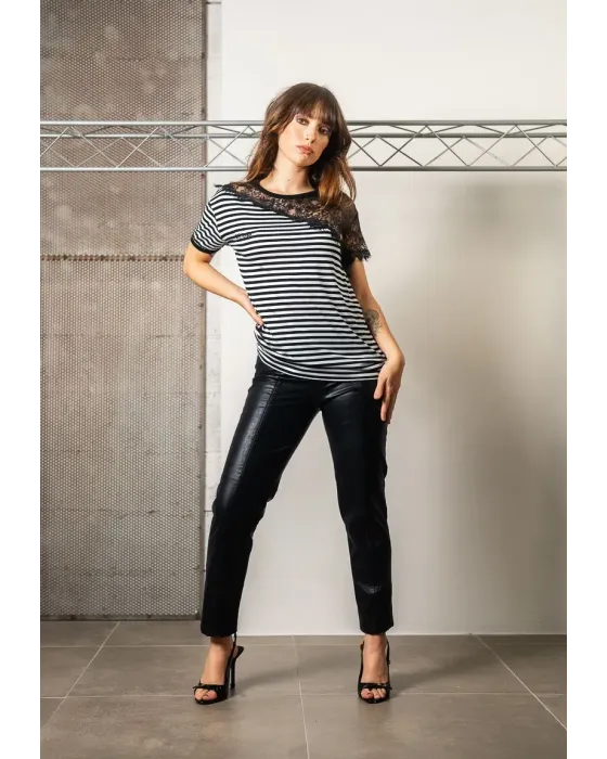 Camisola de Riscas com Renda Animosa Essential | Algodão