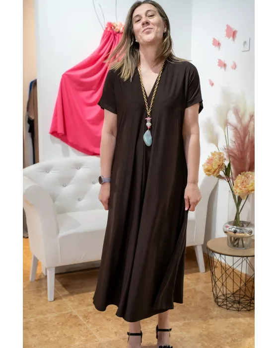 Vestido Liso Amalia Marrón Chocolate Oversize | Esenciales