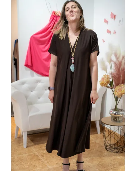 Vestido Liso Amalia Marrón Chocolate Oversize | Esenciales