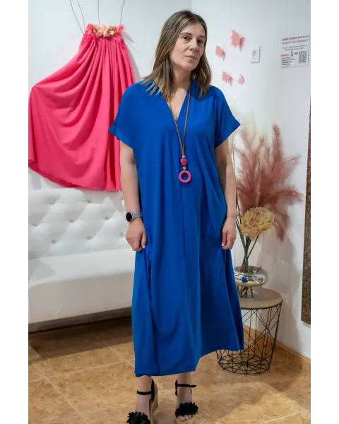 Vestido Liso Amalia Azul Klein Oversize | Esenciales