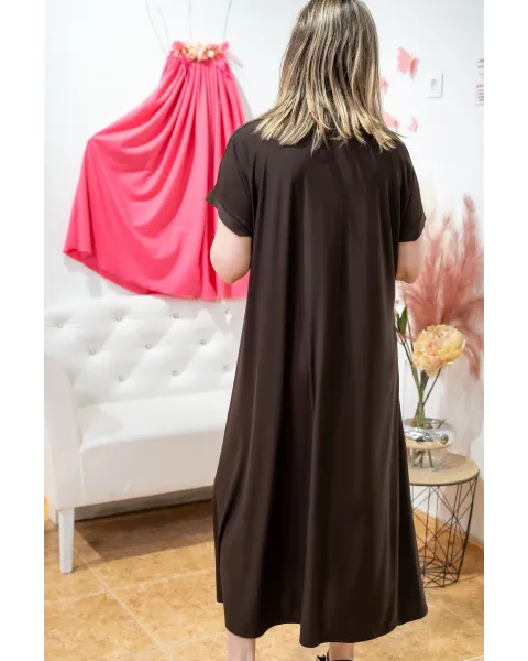 Vestido Liso Amalia Castanho Chocolate Oversize | Essenciais