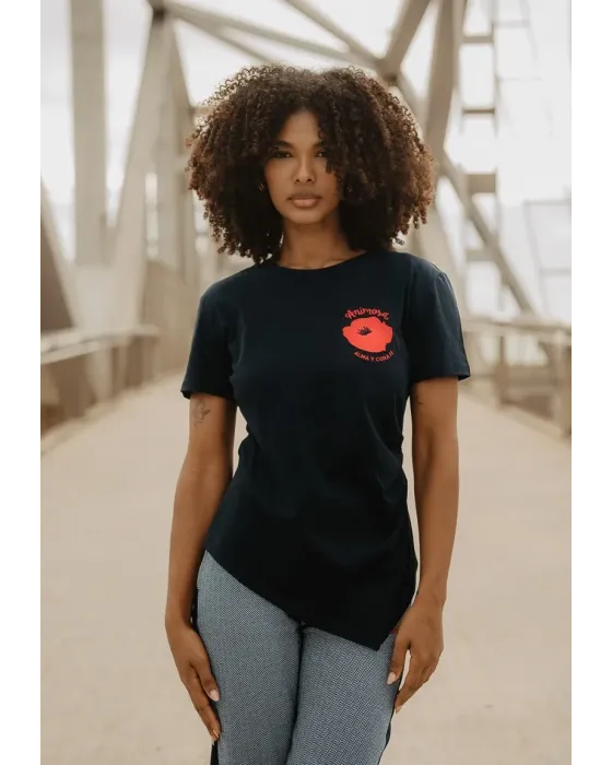 Camiseta Animosa Amapolas Negra Bordada | Moda Mujer