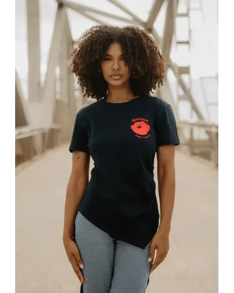 Camiseta Animosa Amapolas Negra Bordada | Moda Mujer