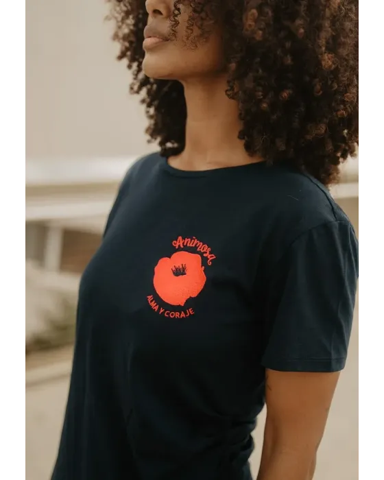 Camiseta Animosa Amapolas Negra Bordada | Moda Mujer