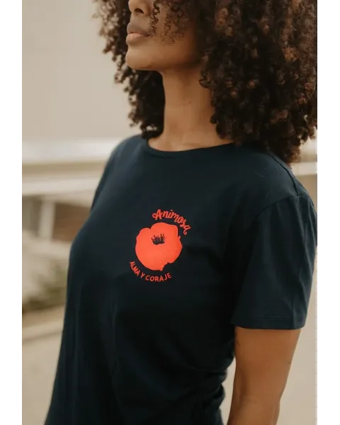 Camiseta Animosa Amapolas Negra Bordada | Moda Mujer