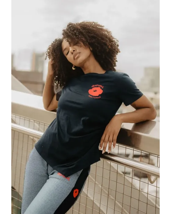 Camisola Animosa Amapolas Preta Bordada | Moda Mulher