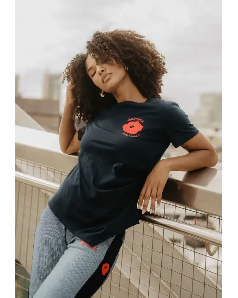 Camiseta Animosa Amapolas Negra Bordada | Moda Mujer