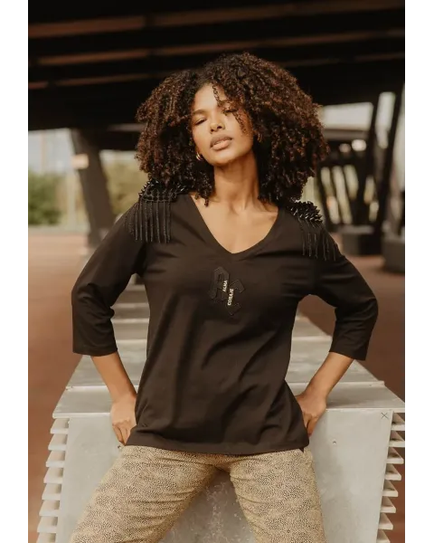 Camiseta Animosa Hombreras Cadenas A&C Negra | Manga Francesa
