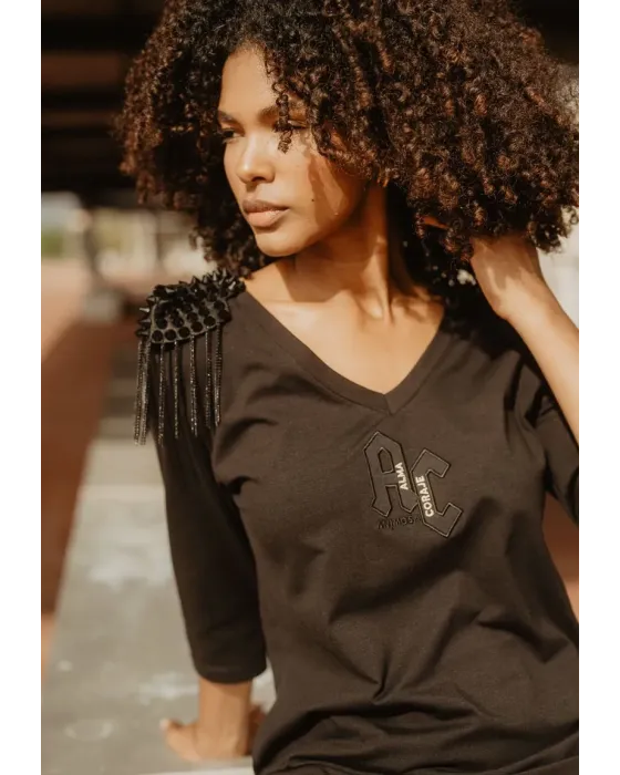 Camiseta Animosa Hombreras Cadenas A&C Negra | Manga Francesa