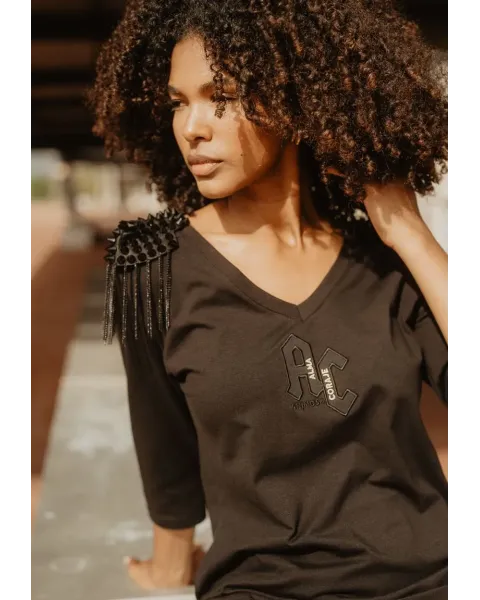 Camiseta Animosa Hombreras Cadenas A&C Negra | Manga Francesa