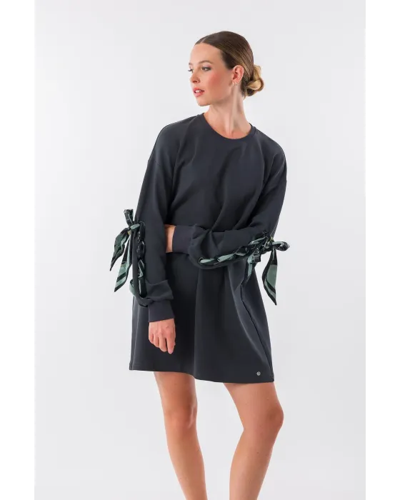 Vestido Anekke Oversize Gris con Lazos en Mangas | Ropa Anekke