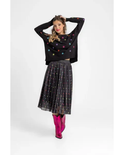 Suéter crop STARS negro con estrellas multicolor
