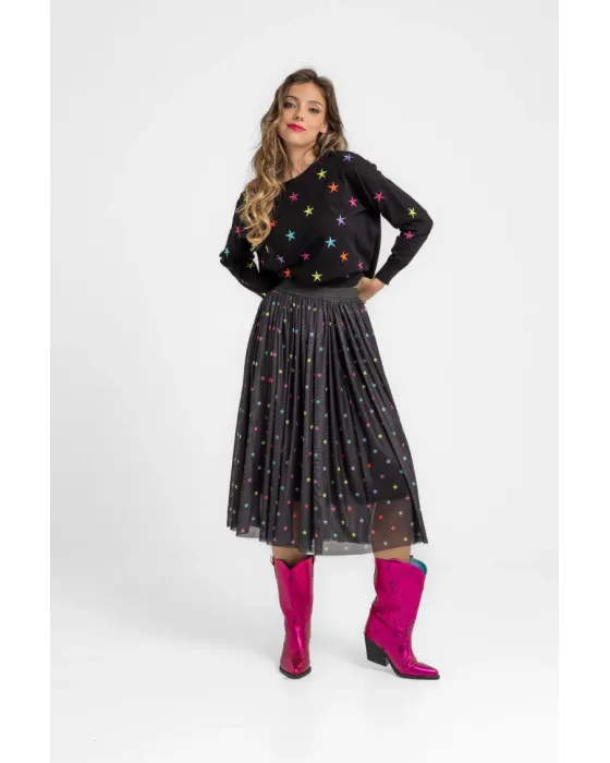 Camisola cropped STARS preta com estrelas multicolor