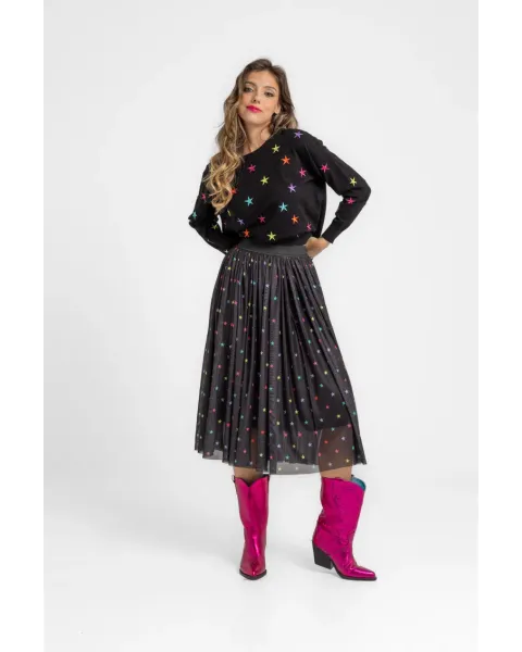 Camisola cropped STARS preta com estrelas multicolor