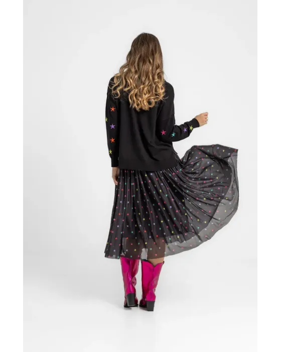 Suéter crop STARS negro con estrellas multicolor