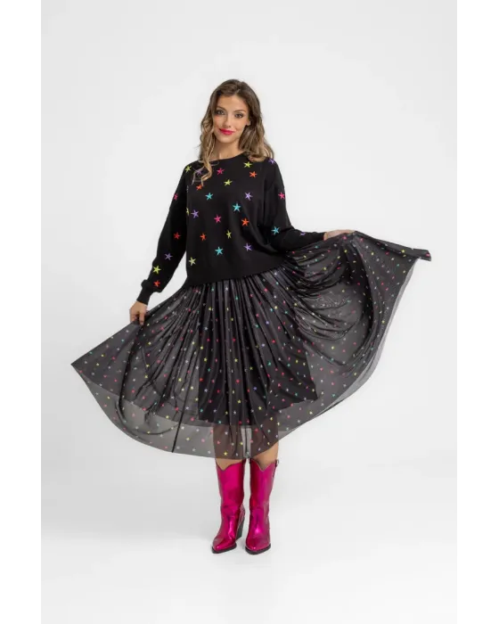 Suéter crop STARS negro con estrellas multicolor