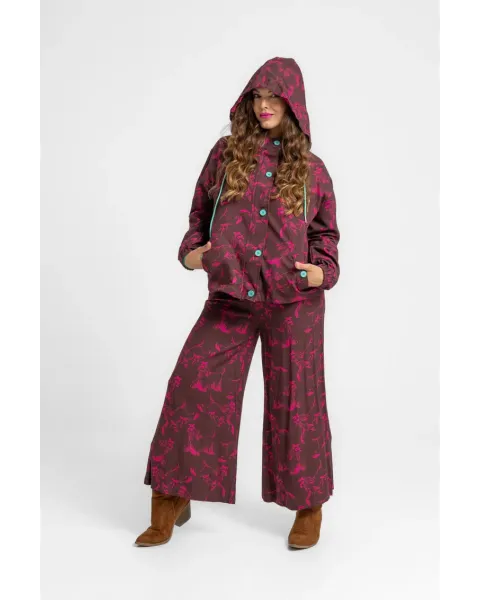 Casaco Lolina com capuz - FLOWING, estampado fúcsia