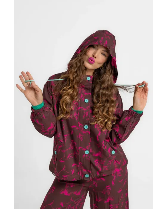 Chaqueta Lolina capucha - FLOWING, estampado fucsia