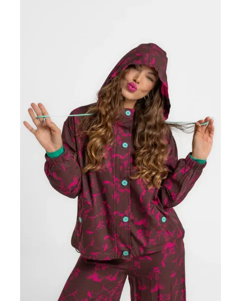 Chaqueta Lolina capucha - FLOWING, estampado fucsia