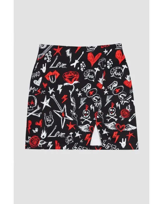 Falda Lolina trapecio ROCK AND ROLL | Minifalda estampada