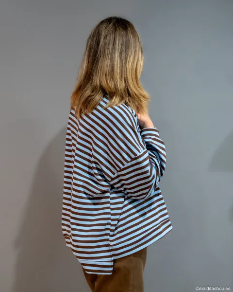 Sudadera Oversize Rayas Azul-Marrón - Esenciales