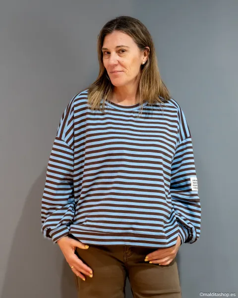 Sudadera Oversize Rayas Azul-Marrón - Esenciales