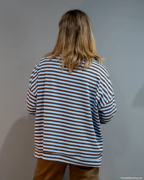Sudadera Oversize Rayas Azul-Marrón - Esenciales