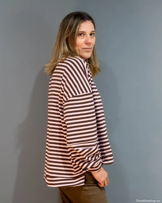 Sudadera Oversize Rayas Rosa-Marrón Esenciales
