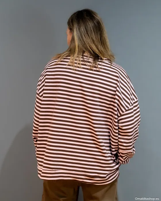 Sudadera Oversize Rayas Rosa-Marrón Esenciales 2