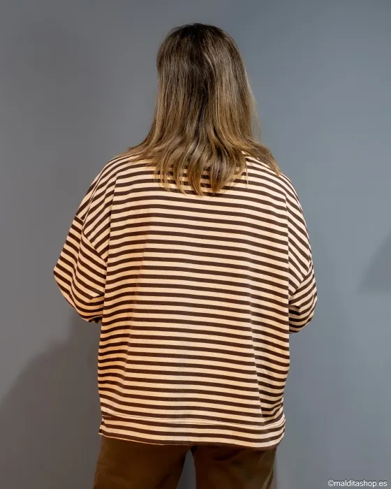Sudadera Oversize Rayas Camel-Chocolate Esenciales 2