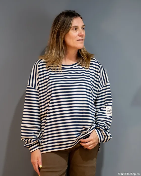 Sudadera Oversize Rayas Marino-Beige Esenciales