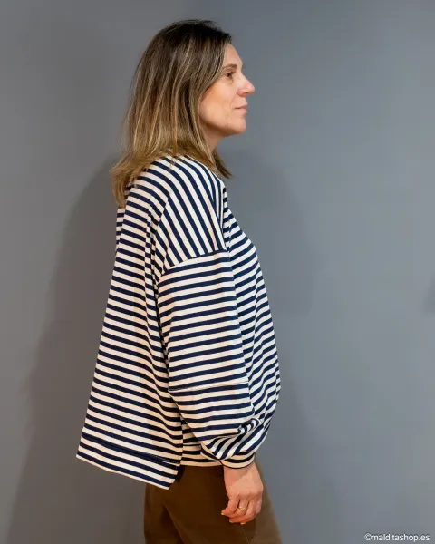 Sudadera Oversize Rayas Marino-Beige Esenciales