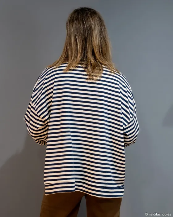 Sudadera Oversize Rayas Marino-Beige Esenciales 2