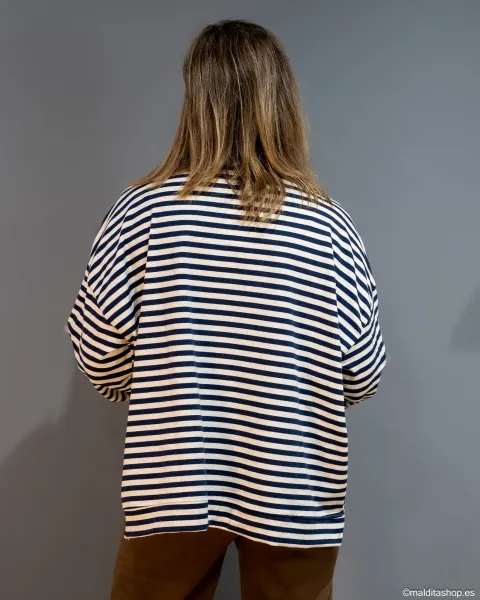 Sudadera Oversize Rayas Marino-Beige Esenciales