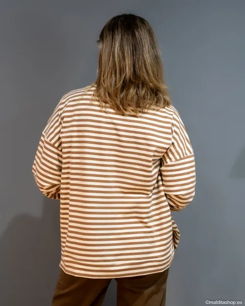 Sudadera Oversize Rayas Marrón-Beige Esenciales