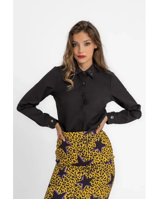 Camisa Lolina ojales BRILLANDO | Camisa negra