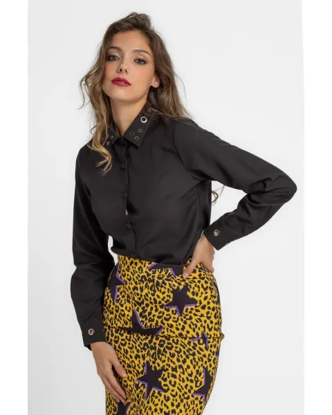 Camisa Lolina ojales BRILLANDO | Camisa negra