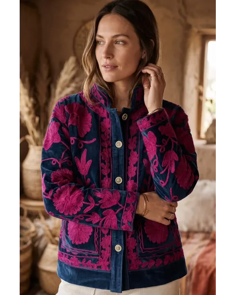 Chaqueta Suzani Terciopelo Bordada Rosa Esenciales