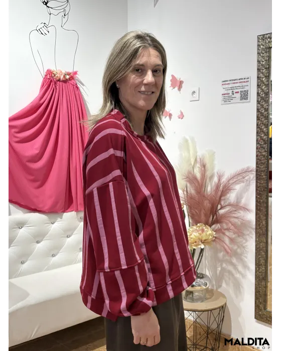 Sudadera Listras Esenciais Bordeaux Rosa | Esenciais